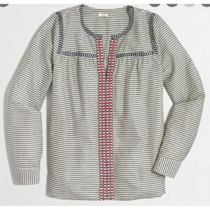 J Crew Popover Top Women’s Blouse Size 4 Striped Embroidered Long Sleeve Gray
